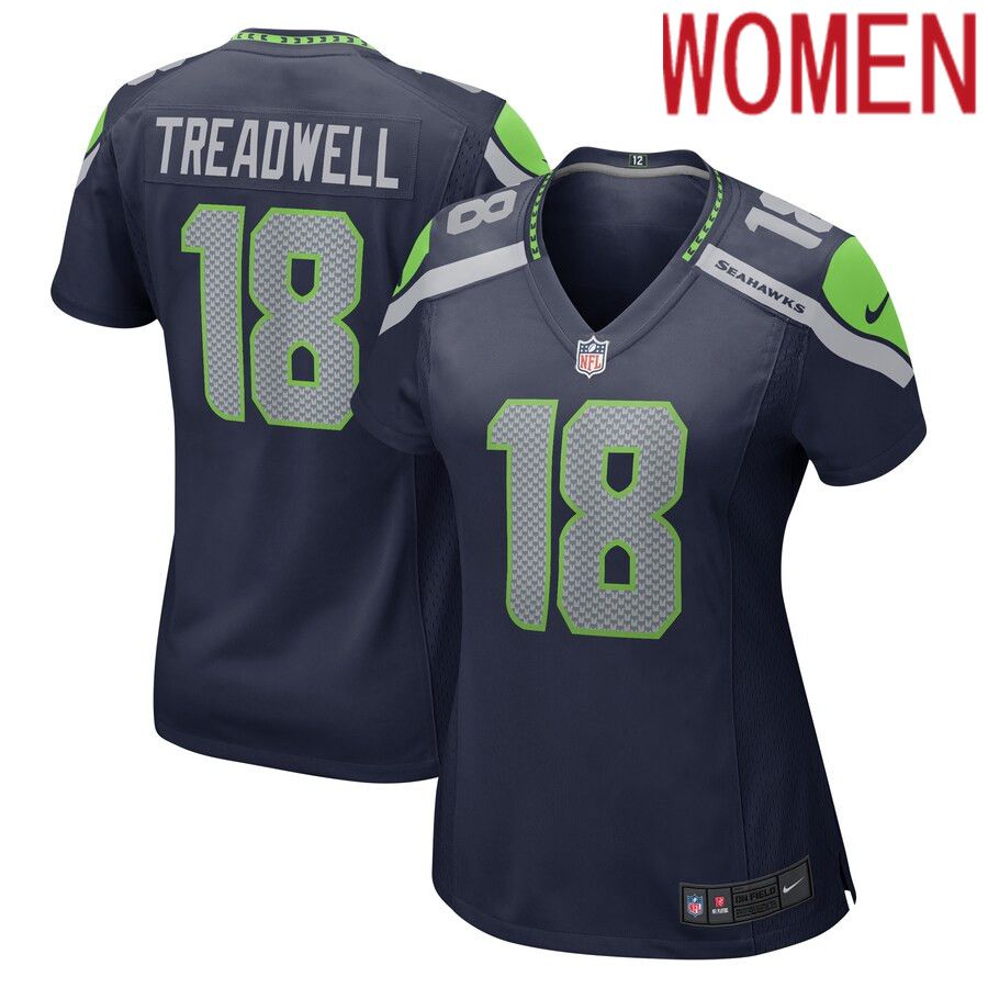 Women Seattle Seahawks #18 Laquon Treadwell Nike College Navy Home Game Player NFL Jersey->women nfl jersey->Women Jersey